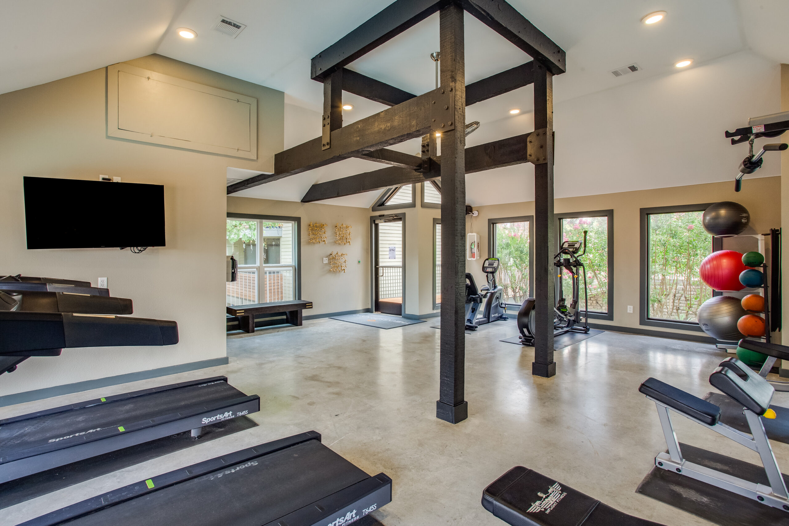 fitness center with a variety of workout machines
