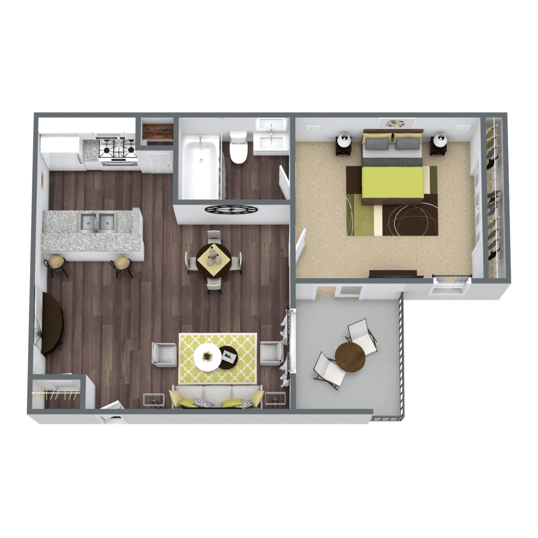 one bed one bath 485 square foot floor plan