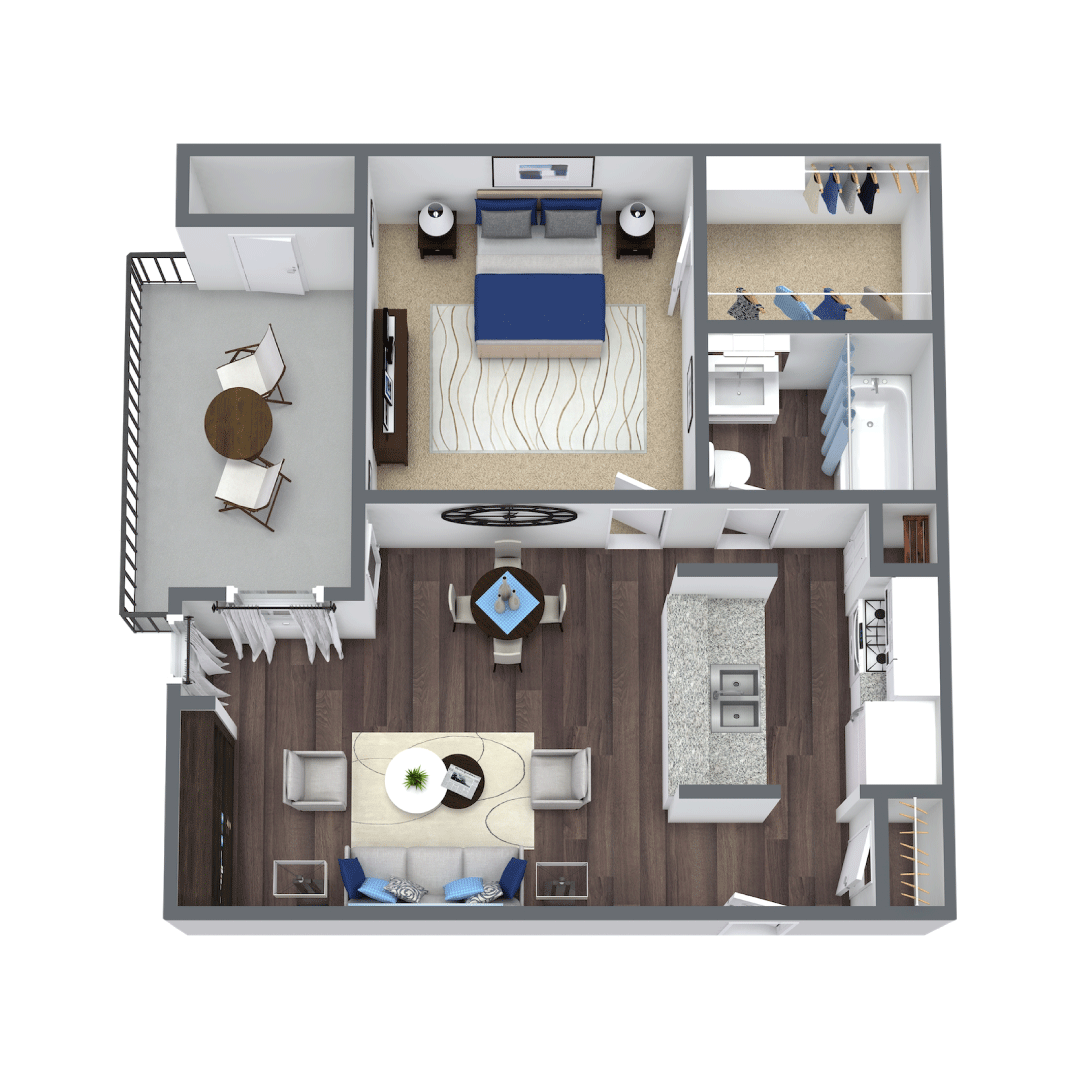 one bed one bath 582 square foot floor plan
