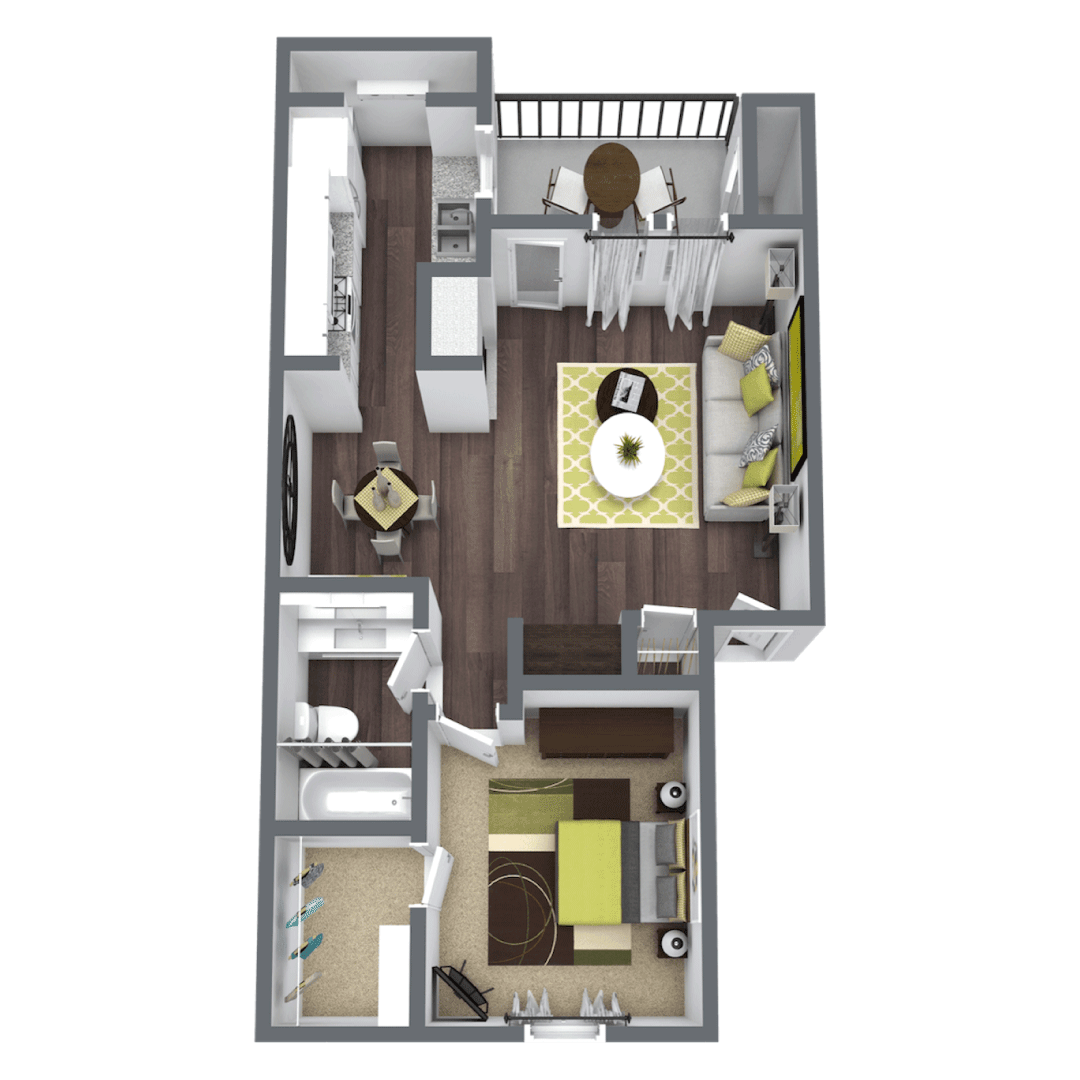 one bed one bath 663 square foot floor plan