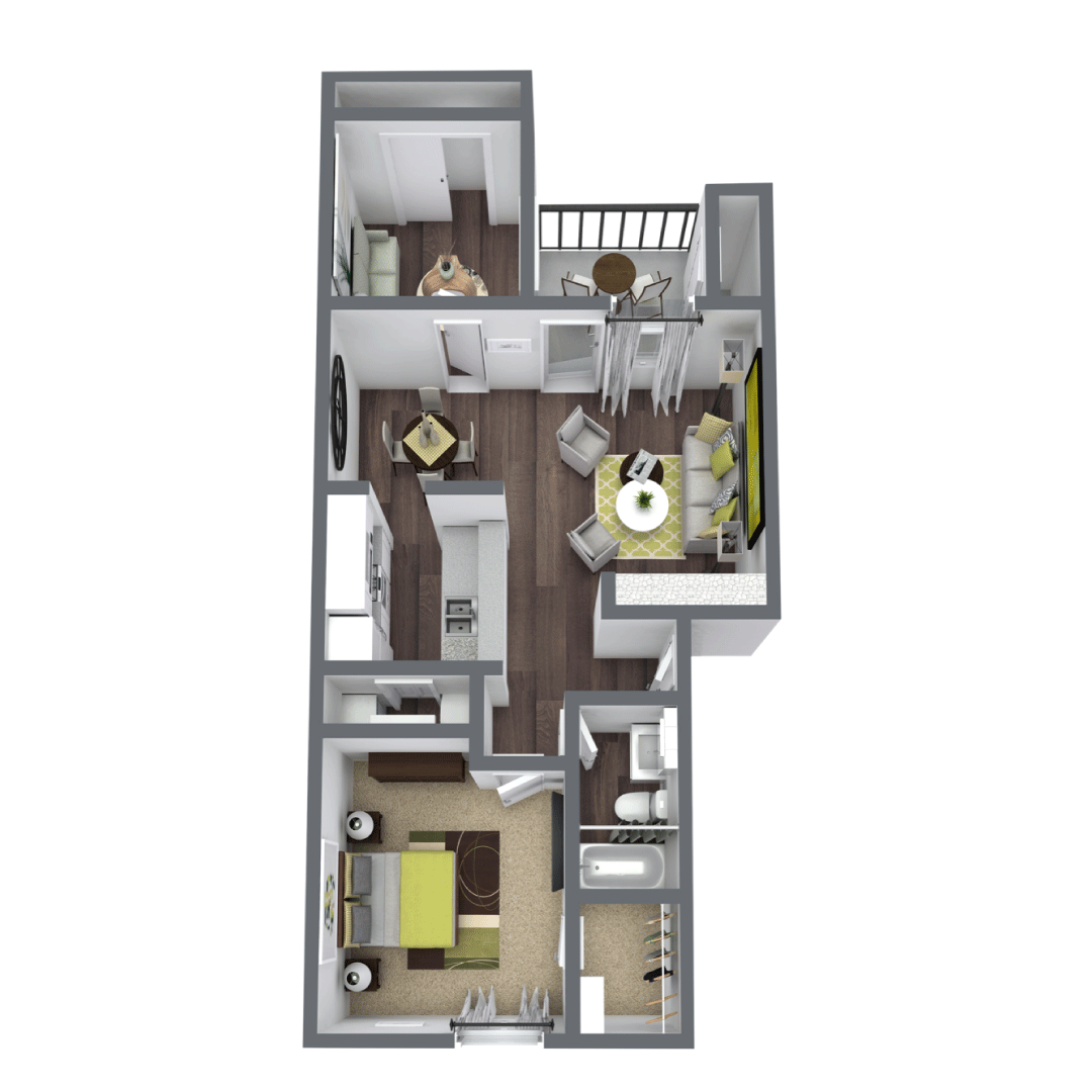 two bed one bath 805 square foot floor plan