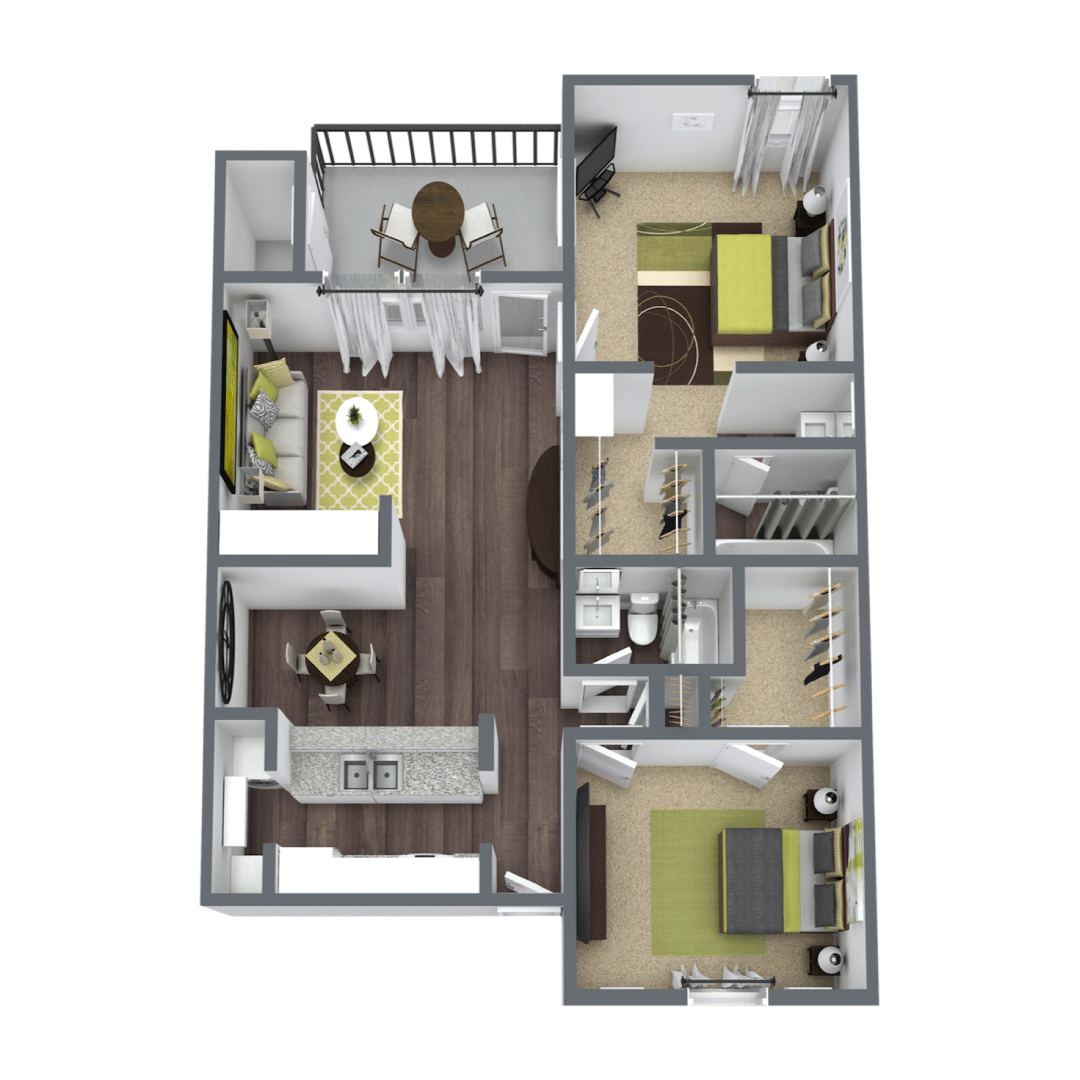 two bed two bath 1,011 square foot floor plan
