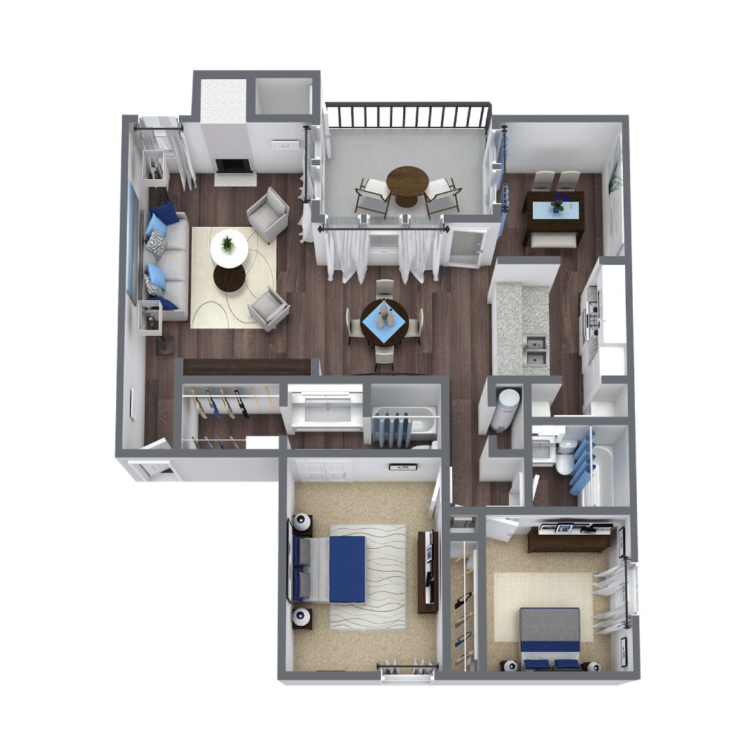 two bed two bath 1,262 square foot floor plan